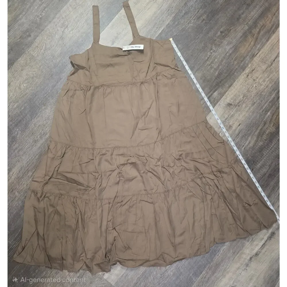 The Drop Women's Britt Tiered Maxi Dress Mushroom Brown 100% Tencel XXL NWT - Picture 6 of 11